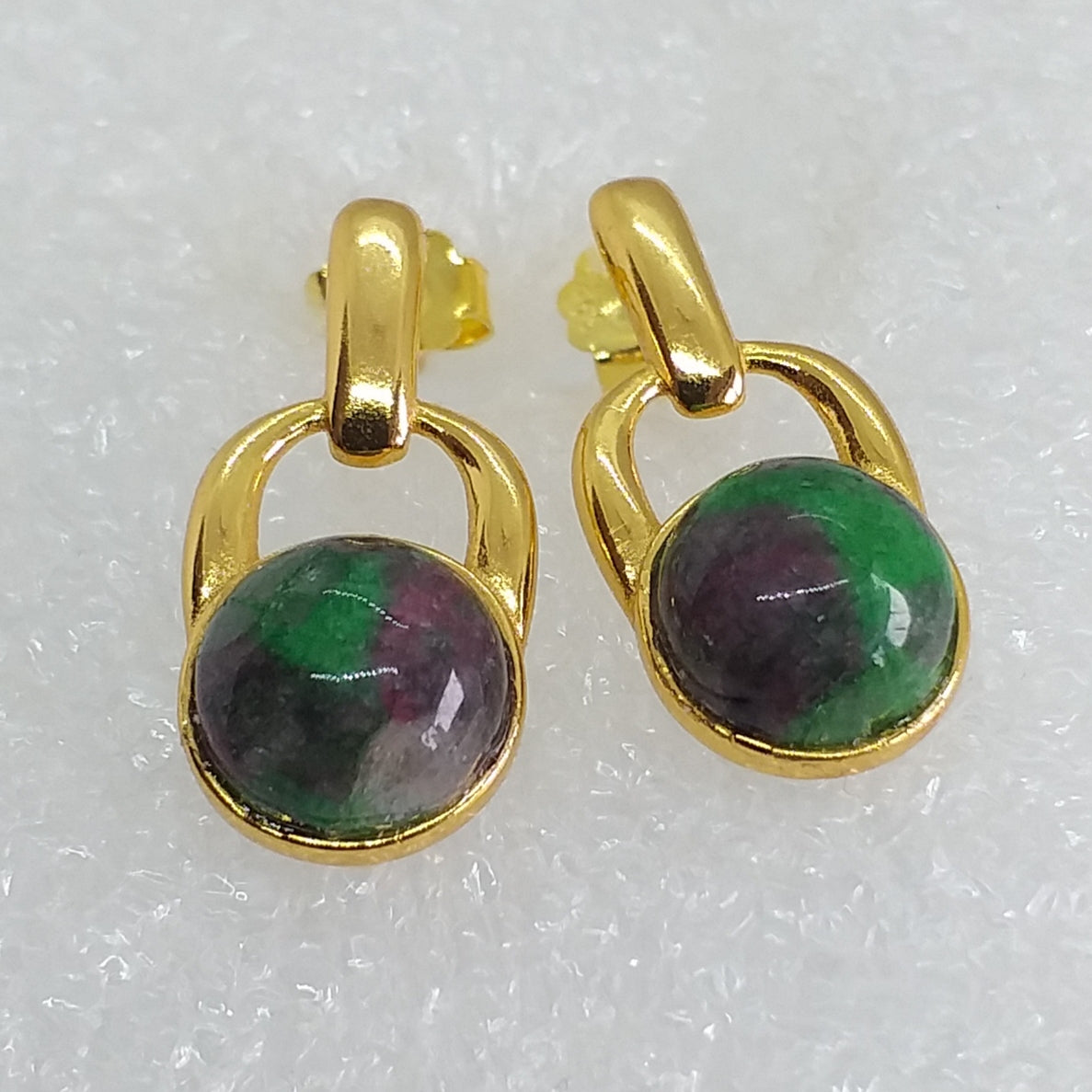 RUBINZOISIT Ohrringe 925 Sterling Silber Gold vergoldet Ohrstecker Ohrhänger Natur Rubin in Zoisit