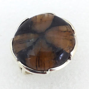 CHIASTOLITH Kreuzstein Ring Gr. 19 925 Sterling Silber Andalusit