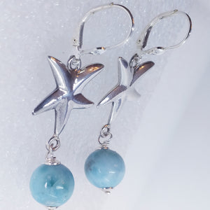 echter Natur LARIMAR Ohrringe Seestern Ohrhänger 925 Sterling Silber Klappbrisur