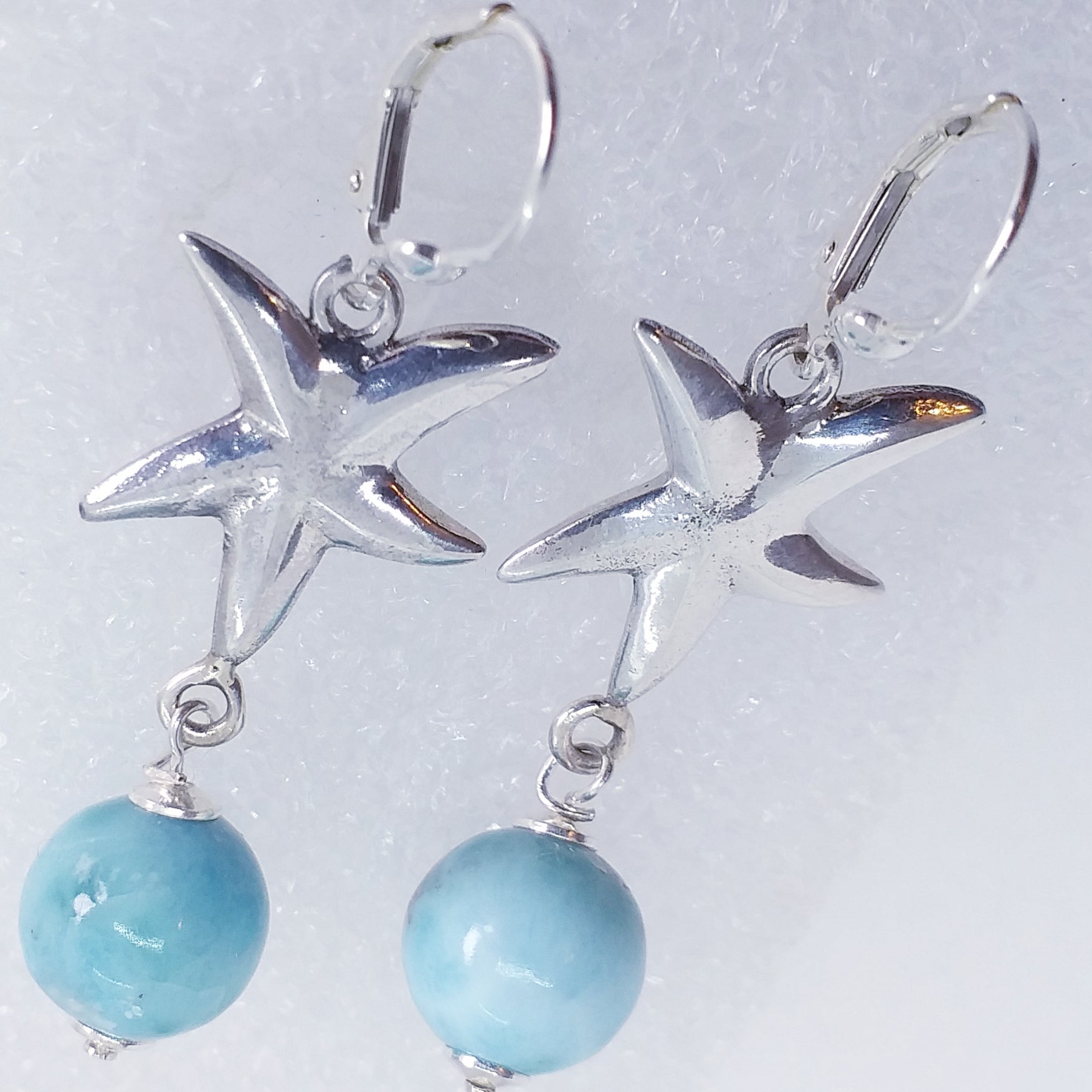 echter Natur LARIMAR Ohrringe Seestern Ohrhänger 925 Sterling Silber Klappbrisur