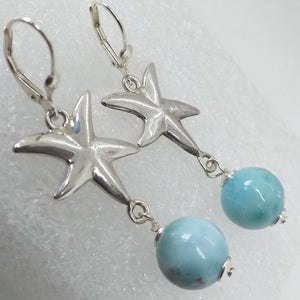 echter Natur LARIMAR Ohrringe Seestern Ohrhänger 925 Sterling Silber Klappbrisur