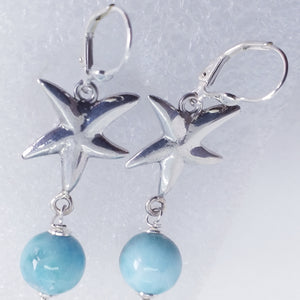 echter Natur LARIMAR Ohrringe Seestern Ohrhänger 925 Sterling Silber Klappbrisur