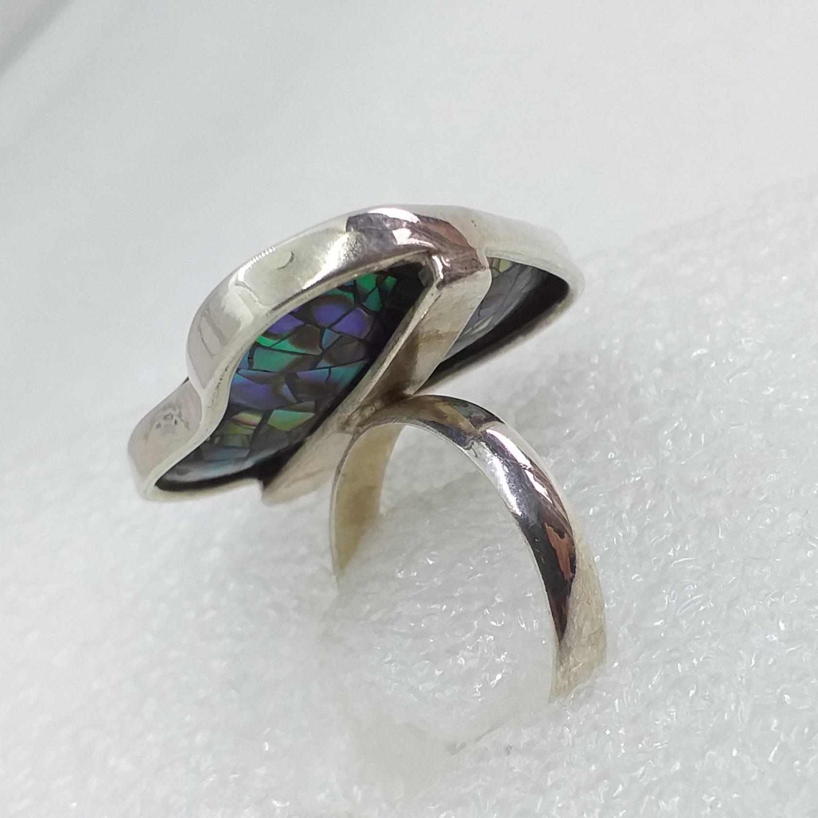 ABALONE PAUA SCHNECKE Ring Gr. 19 RIESIG 925 Sterling Silber Herz