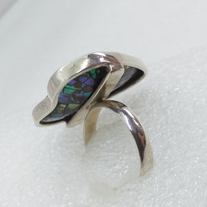 ABALONE PAUA SCHNECKE Ring Gr. 19 RIESIG 925 Sterling Silber Herz