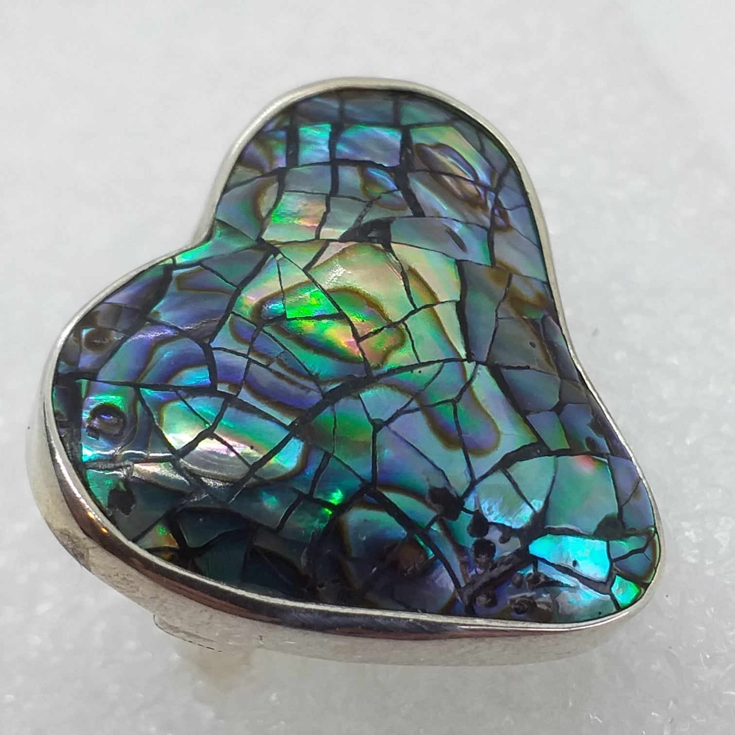ABALONE PAUA SCHNECKE Ring Gr. 19 RIESIG 925 Sterling Silber Herz