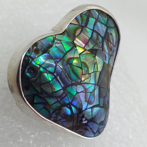 ABALONE PAUA SCHNECKE Ring Gr. 19 RIESIG 925 Sterling Silber Herz