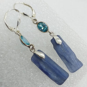 blauer KYANIT Ohrringe Ohrhänger 925 Sterling Silber Rohstein Klappbrisur blau