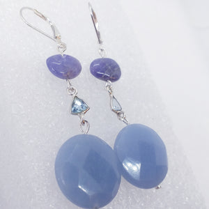 ANGELIT Ohrringe Klappbrisur 925 Sterling Silber Ohrhänger Engelstein Anhydrit Blautopas Tansanit