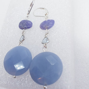ANGELIT Ohrringe Klappbrisur 925 Sterling Silber Ohrhänger Engelstein Anhydrit Blautopas Tansanit