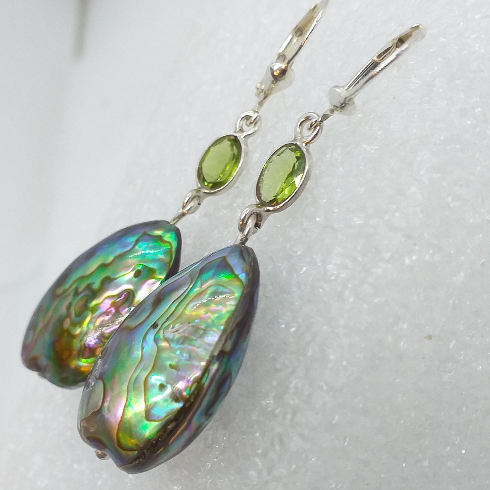 ABALONE PAUA SCHNECKE Peridot Ohrringe Ohrhänger 925 Sterling Silber Klappbrisur