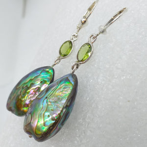 ABALONE PAUA SCHNECKE Peridot Ohrringe Ohrhänger 925 Sterling Silber Klappbrisur