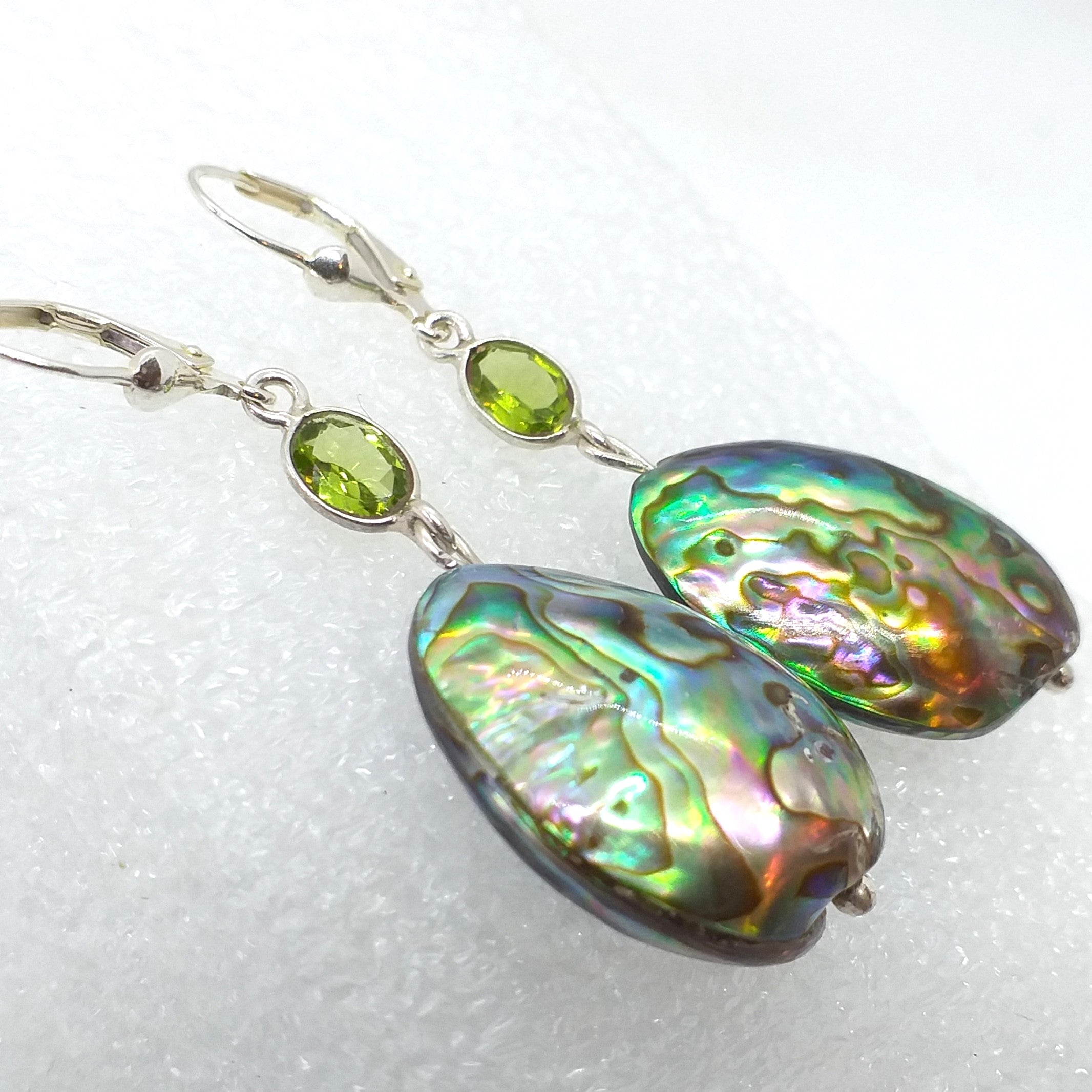 ABALONE PAUA SCHNECKE Peridot Ohrringe Ohrhänger 925 Sterling Silber Klappbrisur