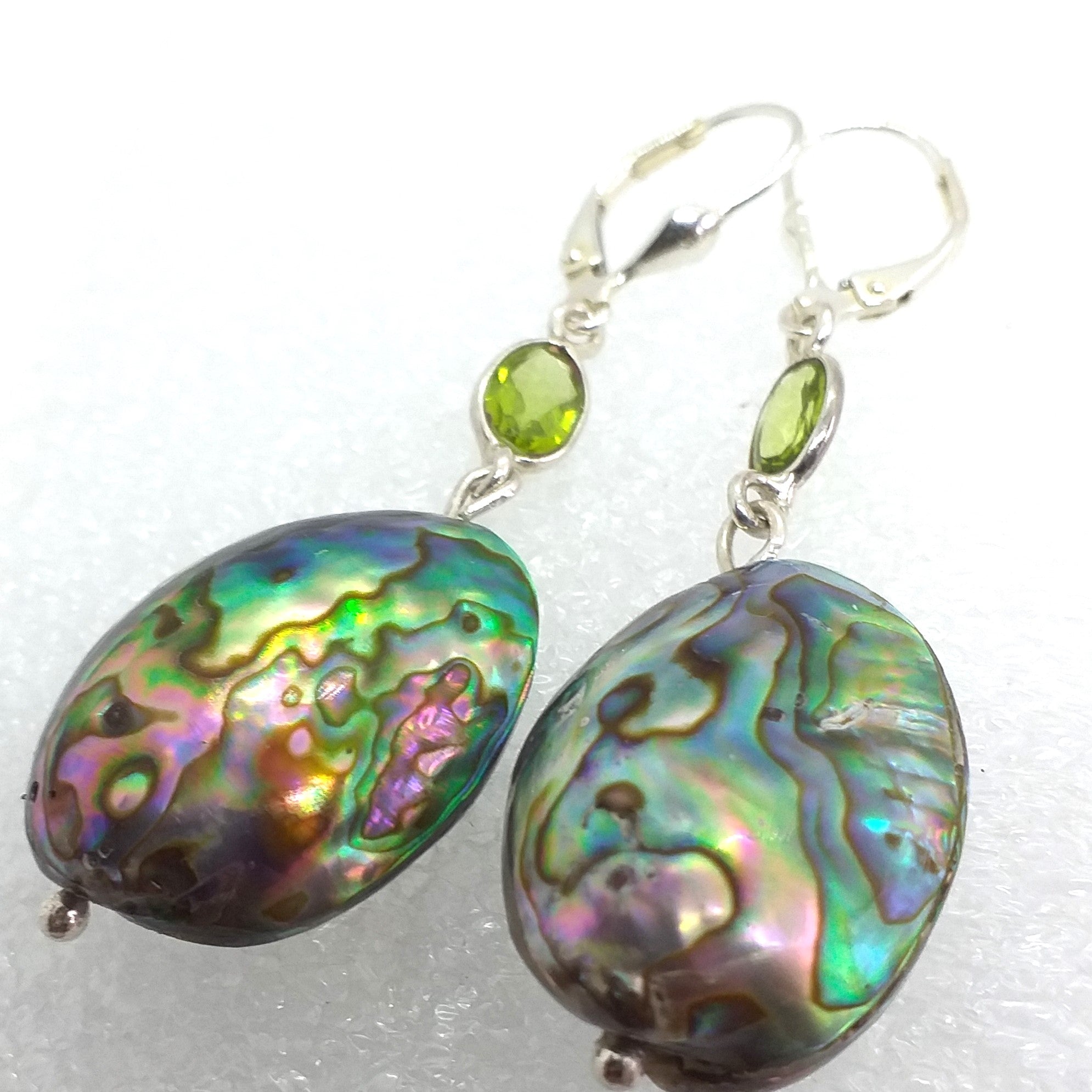 ABALONE PAUA SCHNECKE Peridot Ohrringe Ohrhänger 925 Sterling Silber Klappbrisur