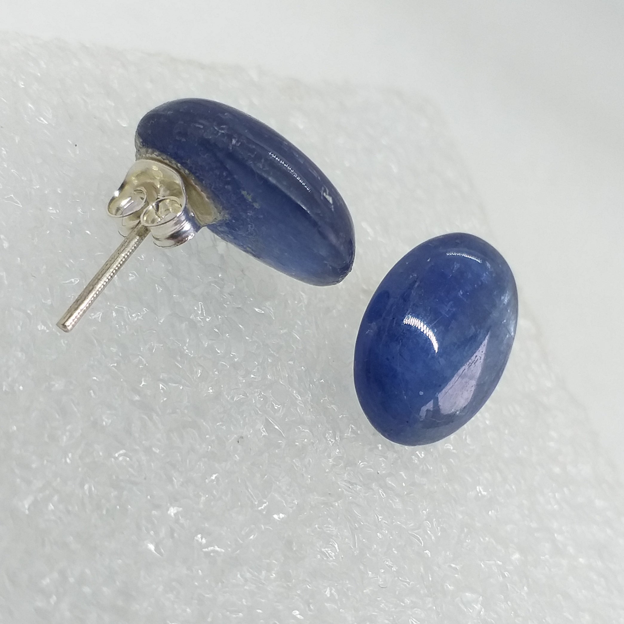 blauer KYANIT Ohrringe Ohrstecker 925 Sterling Silber 15 mm blau