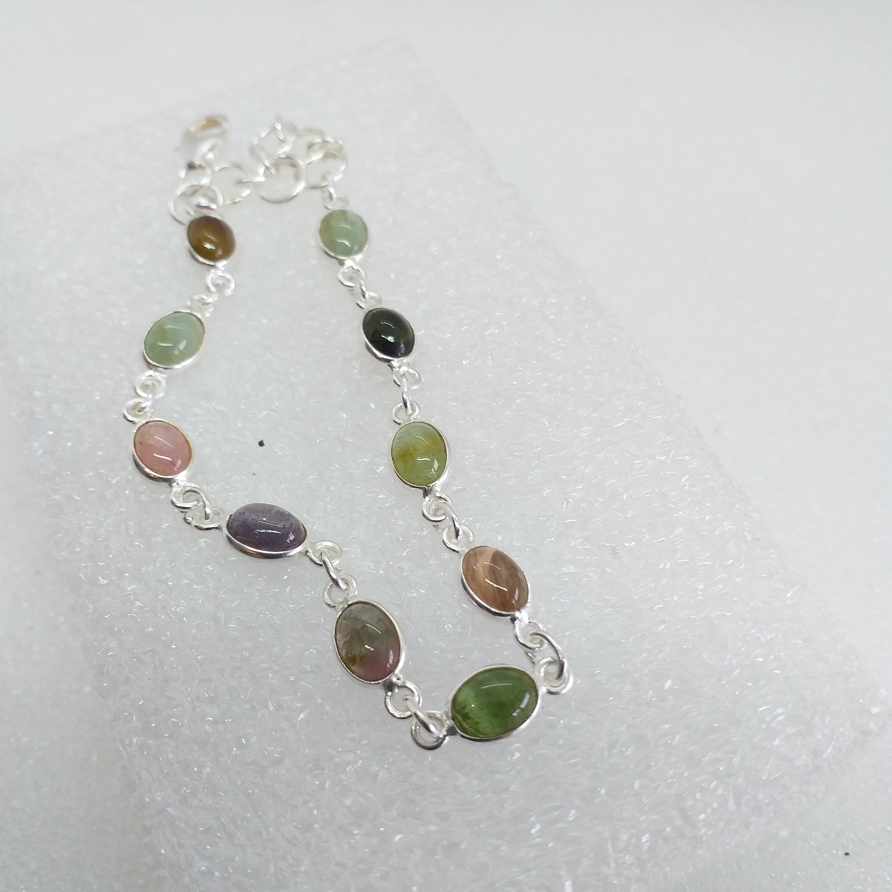 TURMALIN pink grün gelb blau Armkette 925 Sterling Silber Armband Verdelith Rubellit