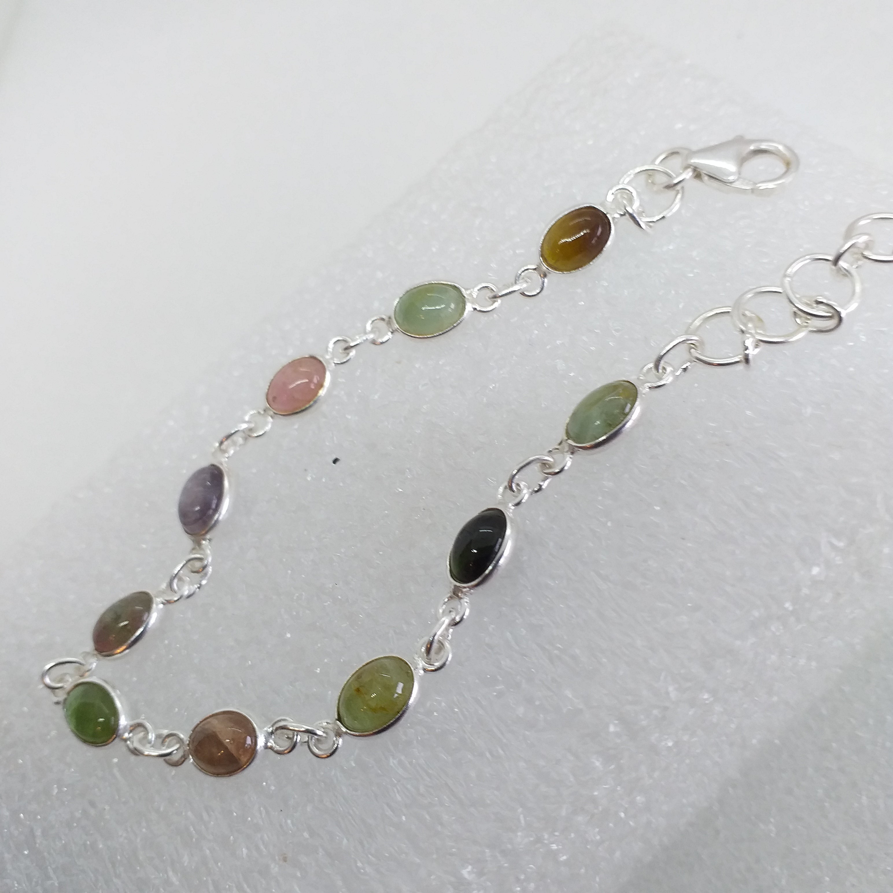 TURMALIN pink grün gelb blau Armkette 925 Sterling Silber Armband Verdelith Rubellit