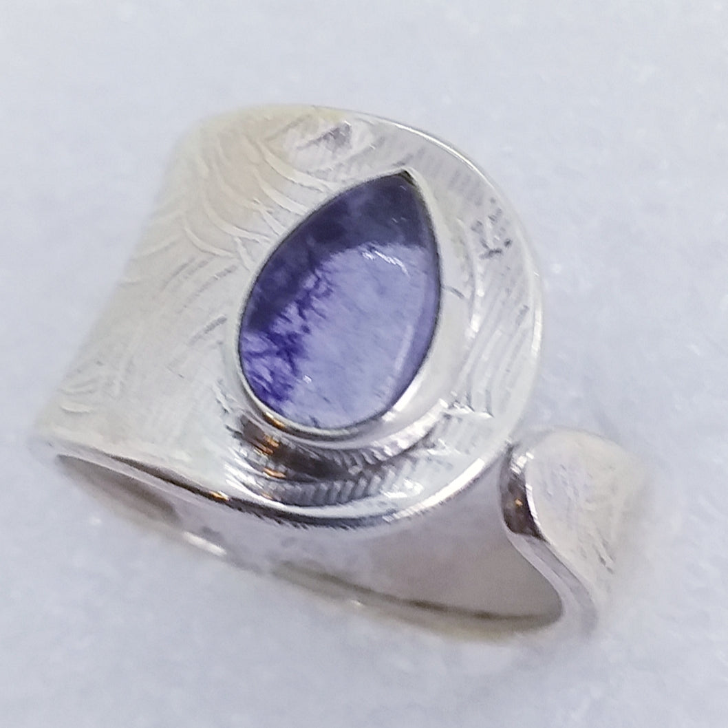 echter Derbyshire FLUORIT Blue John Ring 925 Sterling Silber Gr. 18 19