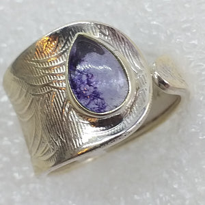echter Derbyshire FLUORIT Blue John Ring 925 Sterling Silber Gr. 18 19