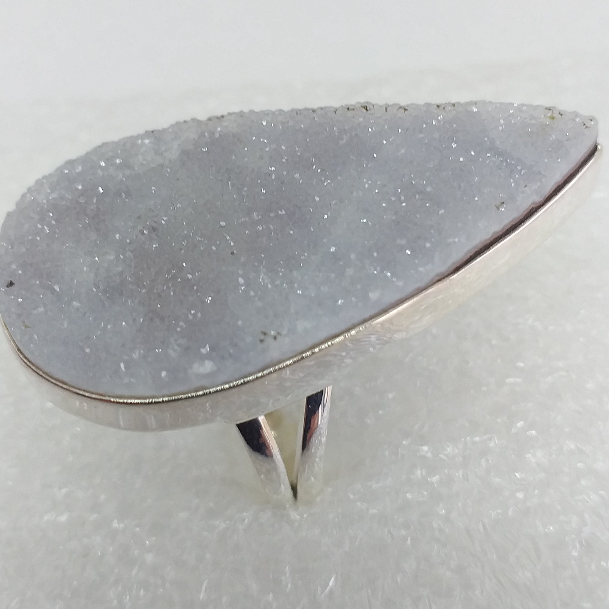 weißer ACHAT Druse Ring Gr. 18 925 Sterling Silber RIESIG 38mm