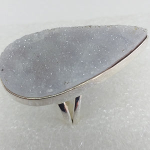 weißer ACHAT Druse Ring Gr. 18 925 Sterling Silber RIESIG 38mm