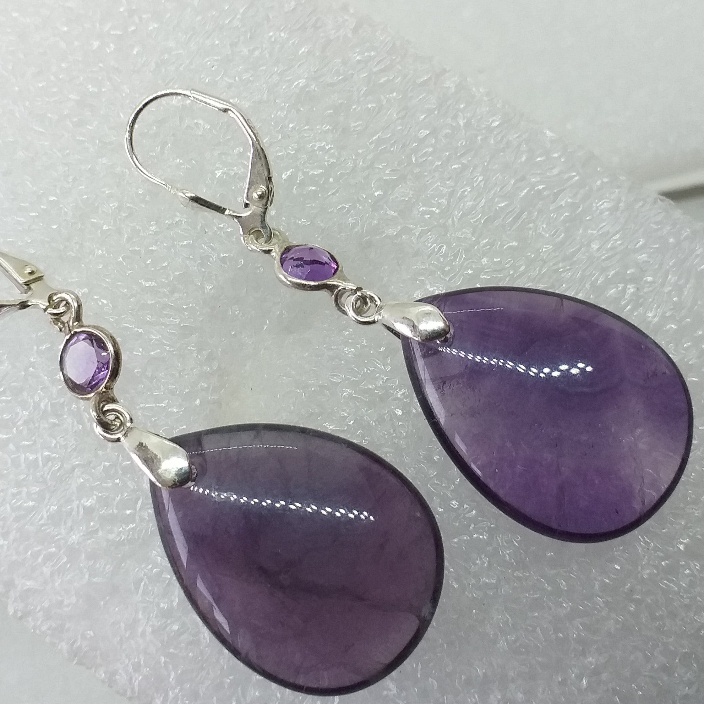 FLUORIT Ohrringe Klappbrisur 925 Sterling Silber Brisur Ohrhänger Amethyst