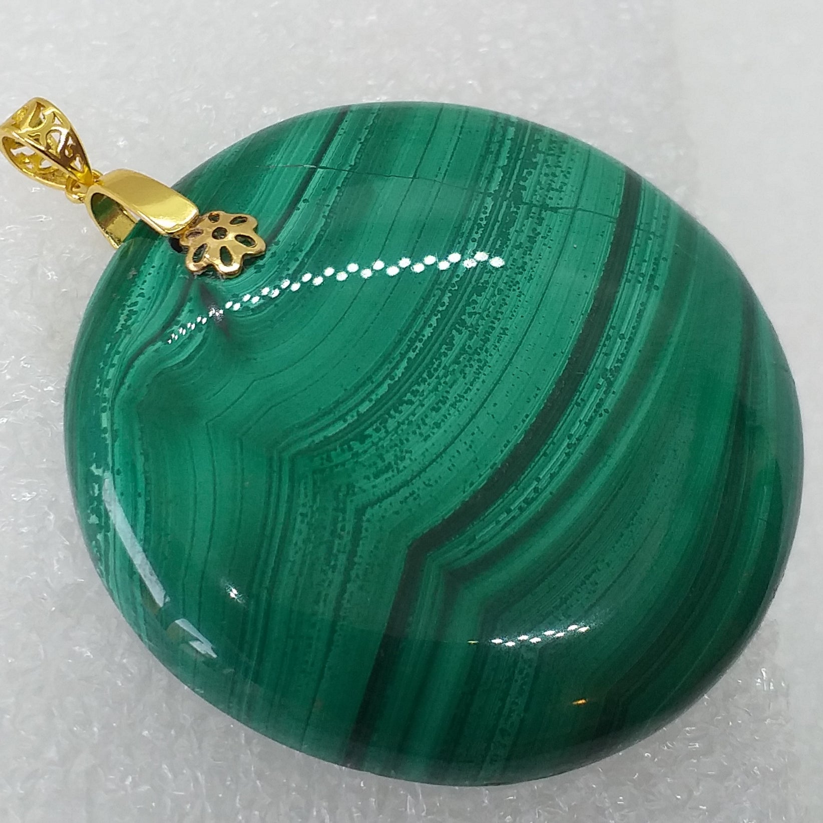 echter Natur MALACHIT Anhänger 925 Sterling Silber 51 mm Gold vergoldet
