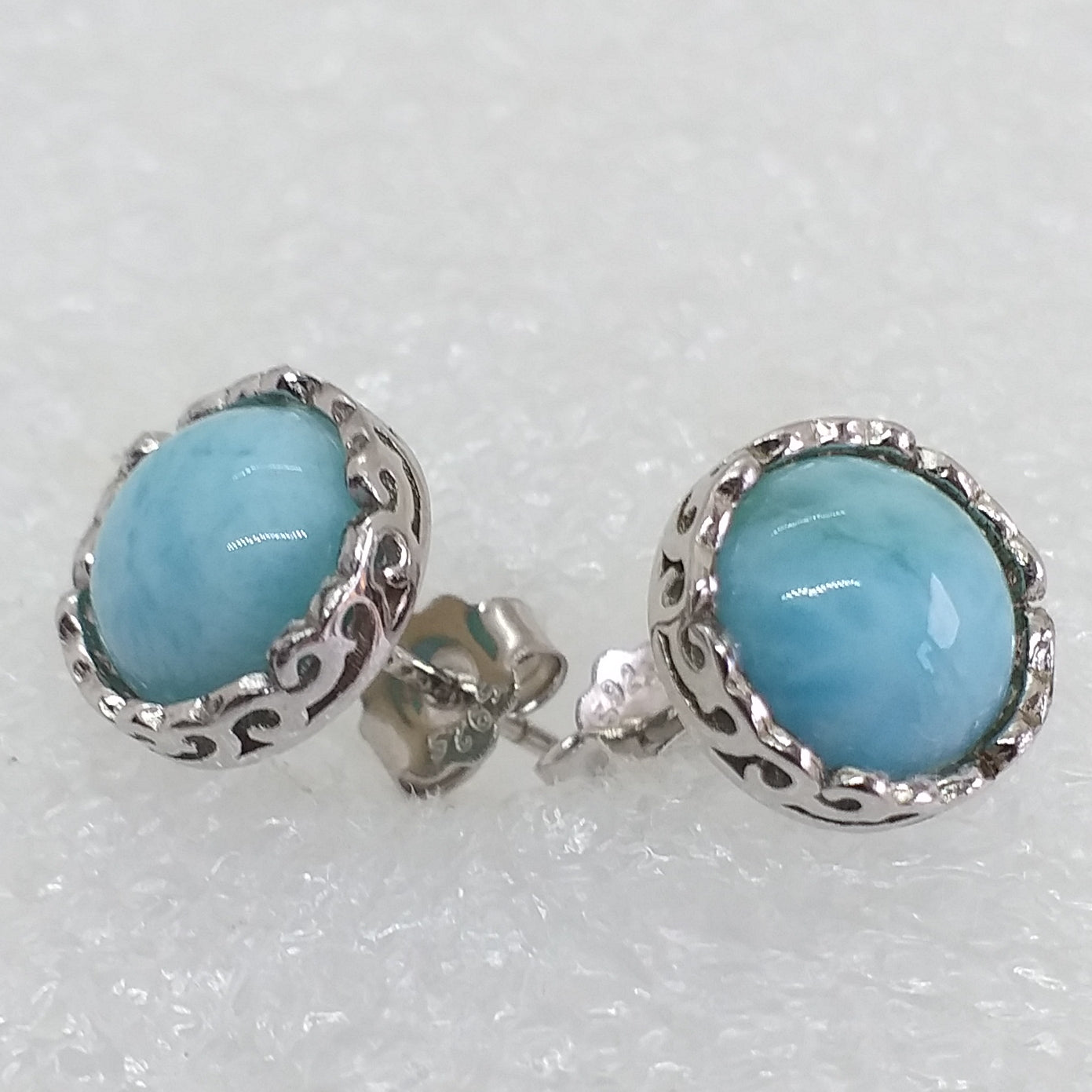 echter Natur LARIMAR Ohrringe Ohrstecker 925 Sterling Silber rhodiniert