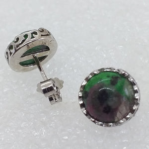 RUBINZOISIT  Ohrstecker Ohrringe 925 Sterling Silber rhodiniert Natur Rubin in Zoisit
