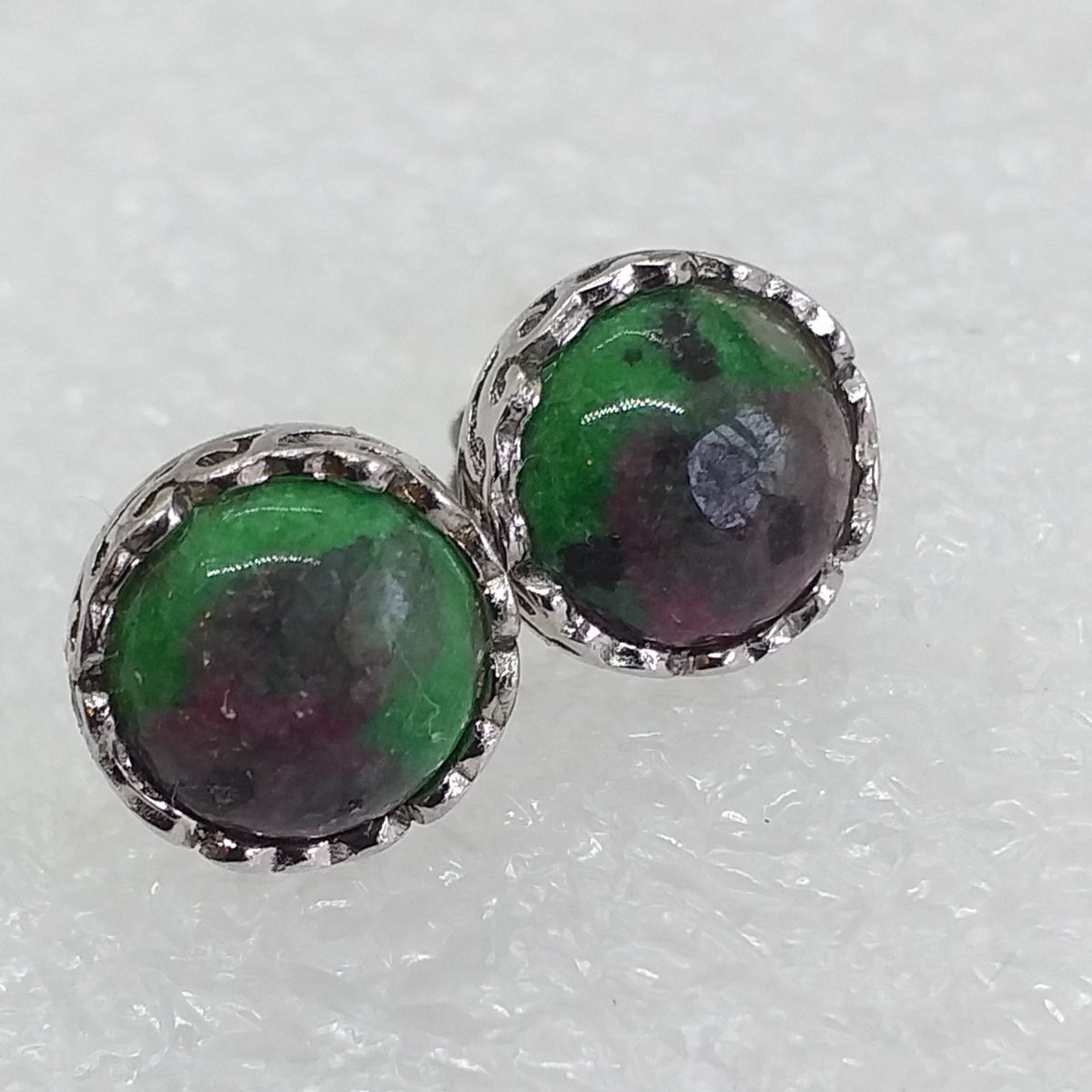 RUBINZOISIT  Ohrstecker Ohrringe 925 Sterling Silber rhodiniert Natur Rubin in Zoisit