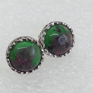 RUBINZOISIT  Ohrstecker Ohrringe 925 Sterling Silber rhodiniert Natur Rubin in Zoisit