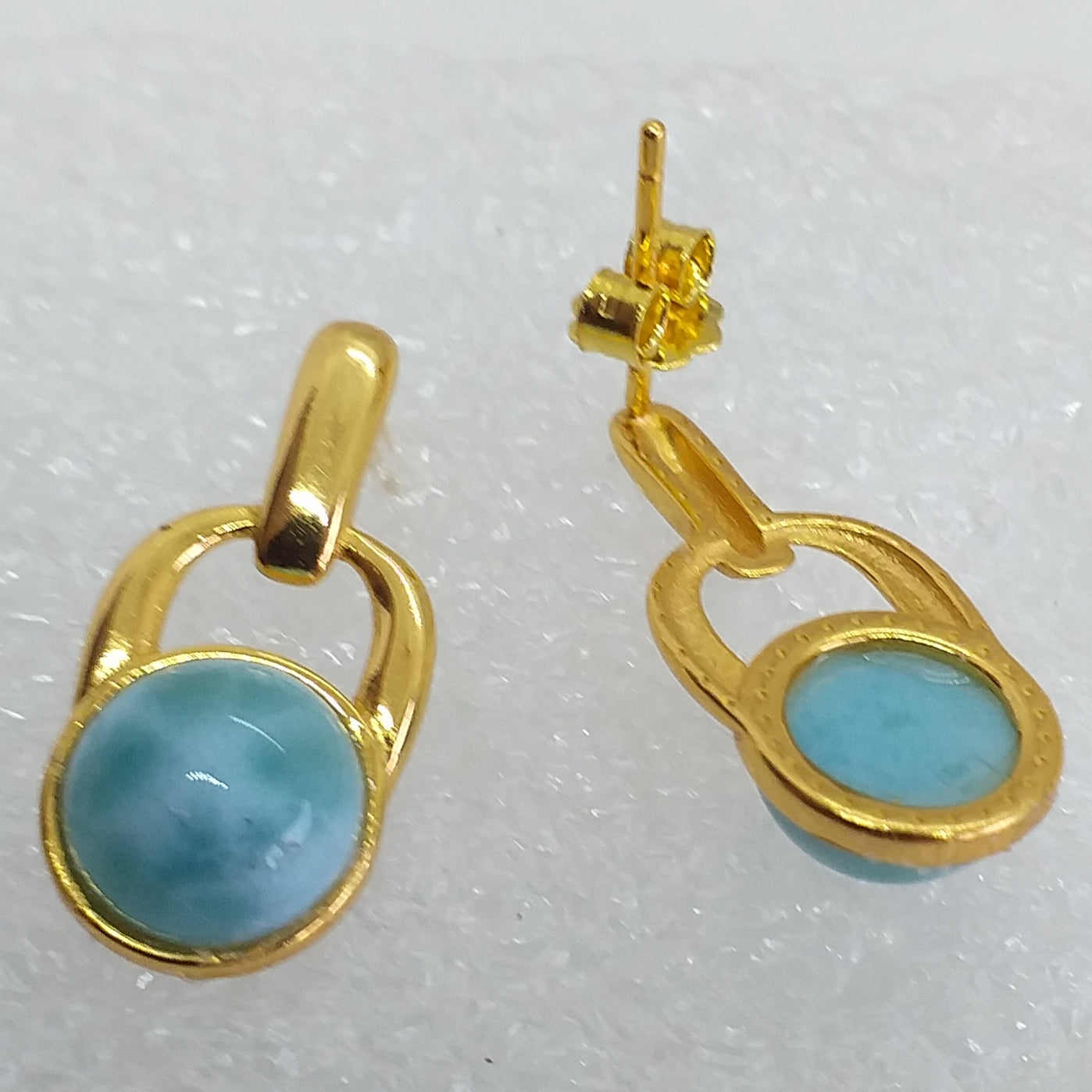 echter Natur LARIMAR Ohrringe Ohrstecker 925 Sterling Silber Gold vergoldet