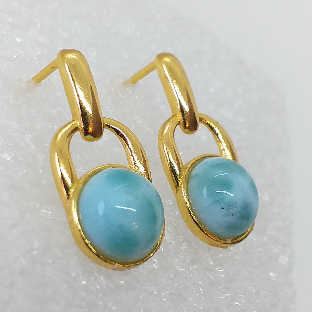 echter Natur LARIMAR Ohrringe Ohrstecker 925 Sterling Silber Gold vergoldet