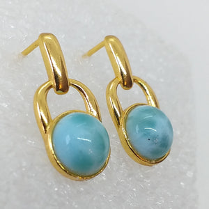 echter Natur LARIMAR Ohrringe Ohrstecker 925 Sterling Silber Gold vergoldet