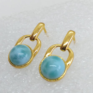 echter Natur LARIMAR Ohrringe Ohrstecker 925 Sterling Silber Gold vergoldet