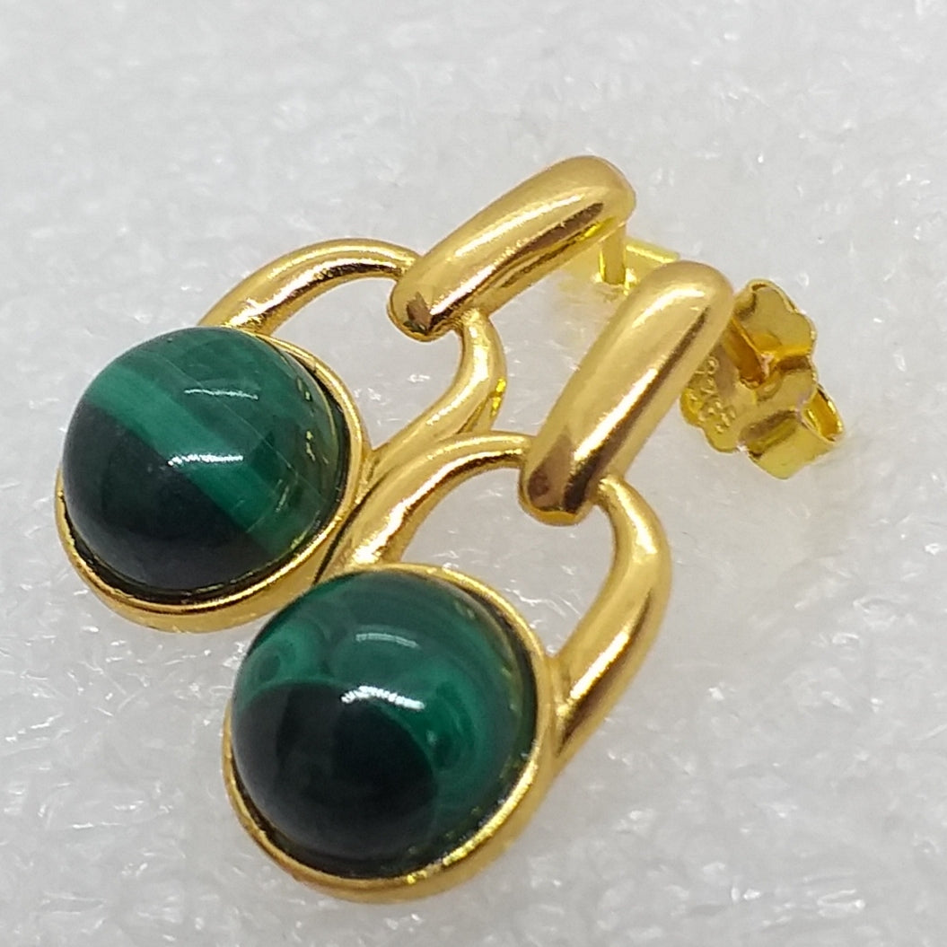 echter MALACHIT Ohrringe Ohrstecker 925 Sterling Silber Gold