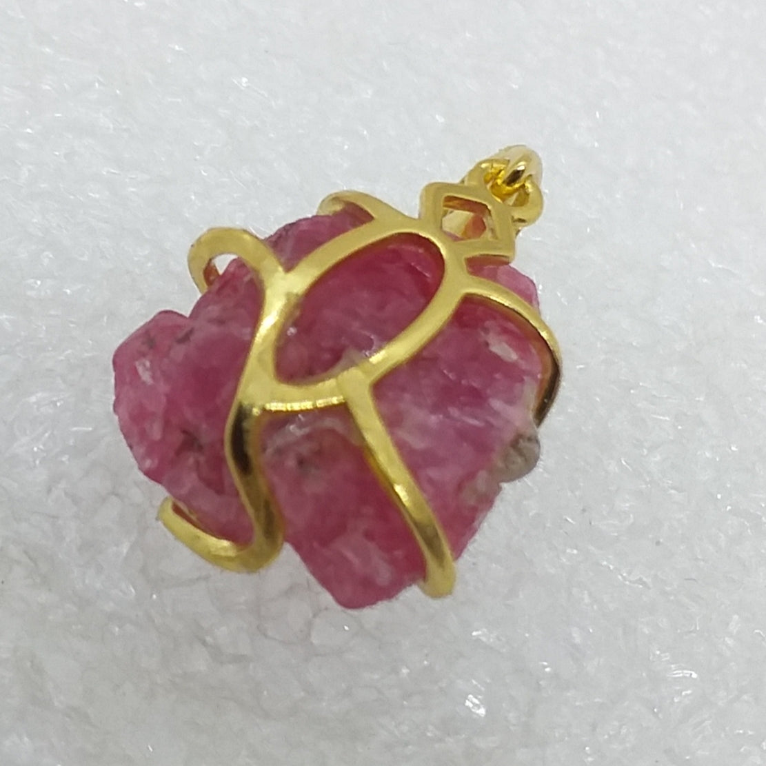 Rubellit Anhänger pinker Turmalin rosa 925 Sterling Silber Gold Rohstein