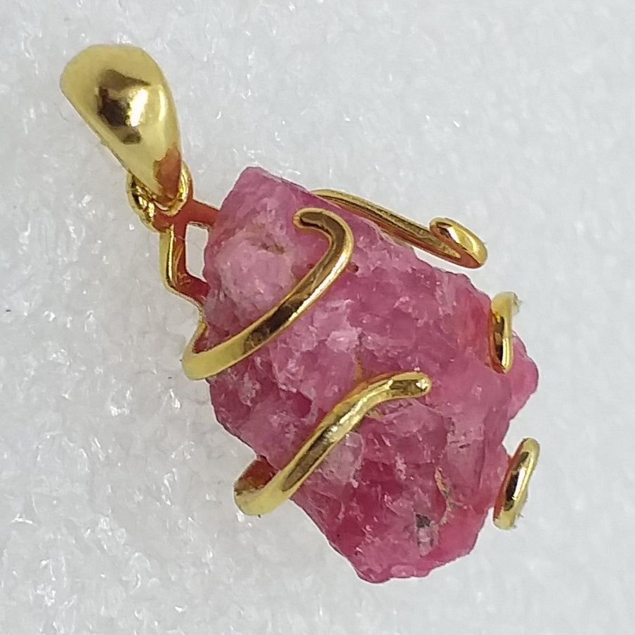 Rubellit Anhänger pinker Turmalin rosa 925 Sterling Silber Gold Rohstein