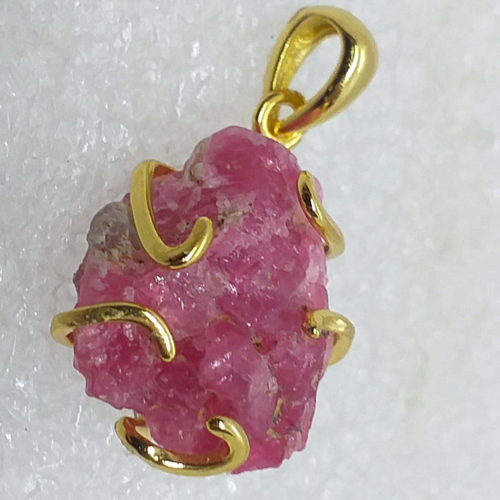 Rubellit Anhänger pinker Turmalin rosa 925 Sterling Silber Gold Rohstein