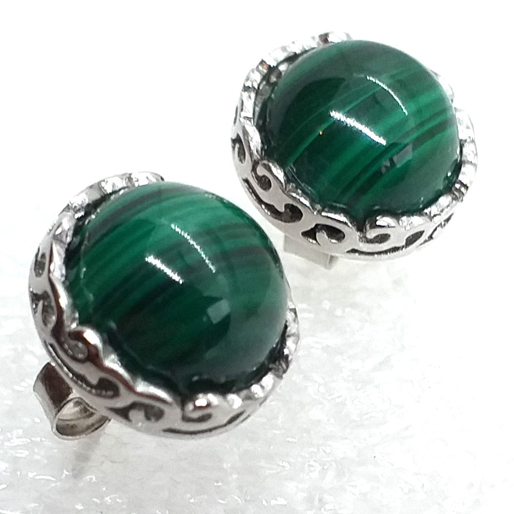 MALACHIT Ohrringe Ohrstecker 925 Sterling Silber rhodiniert