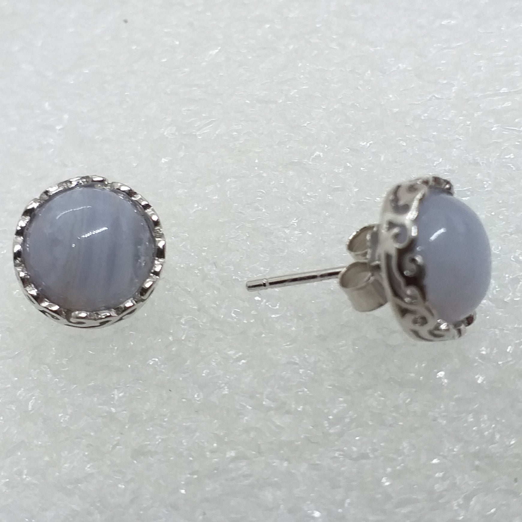 CHALCEDON Ohrringe Ohrstecker 925 Sterling Silber rhodiniert blauer Calcedon