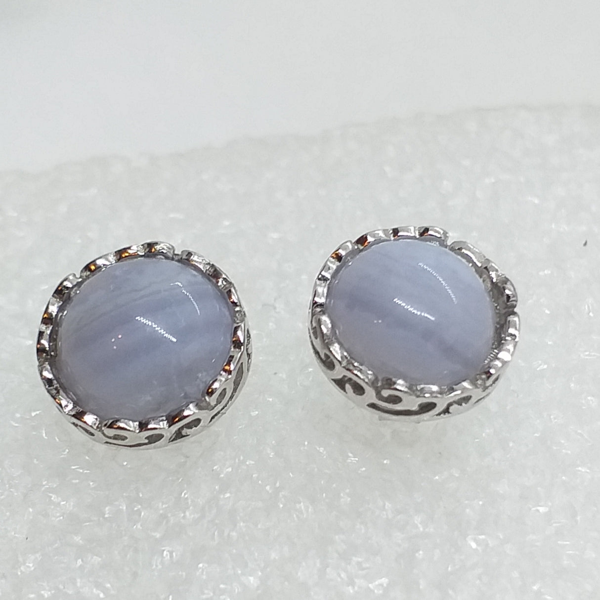 CHALCEDON Ohrringe Ohrstecker 925 Sterling Silber rhodiniert blauer Calcedon
