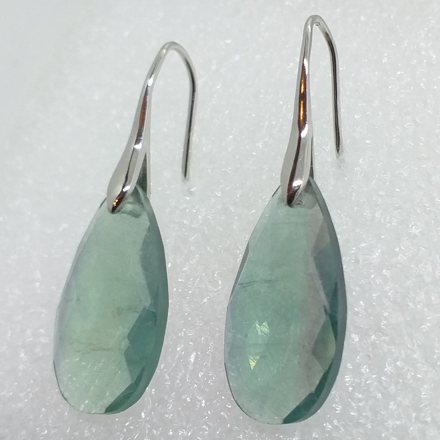 FLUORIT Ohrringe Ohrhänger 925 Sterling Silber rhodiniert grüner Fluorit