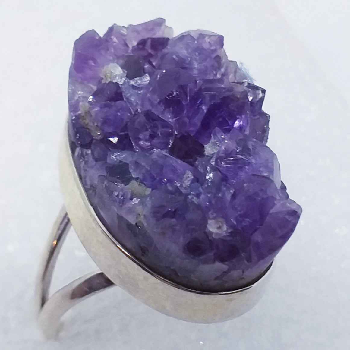AMETHYST Druse Ring Gr. 19,5 925 Sterling Silber Kristall Rohstein