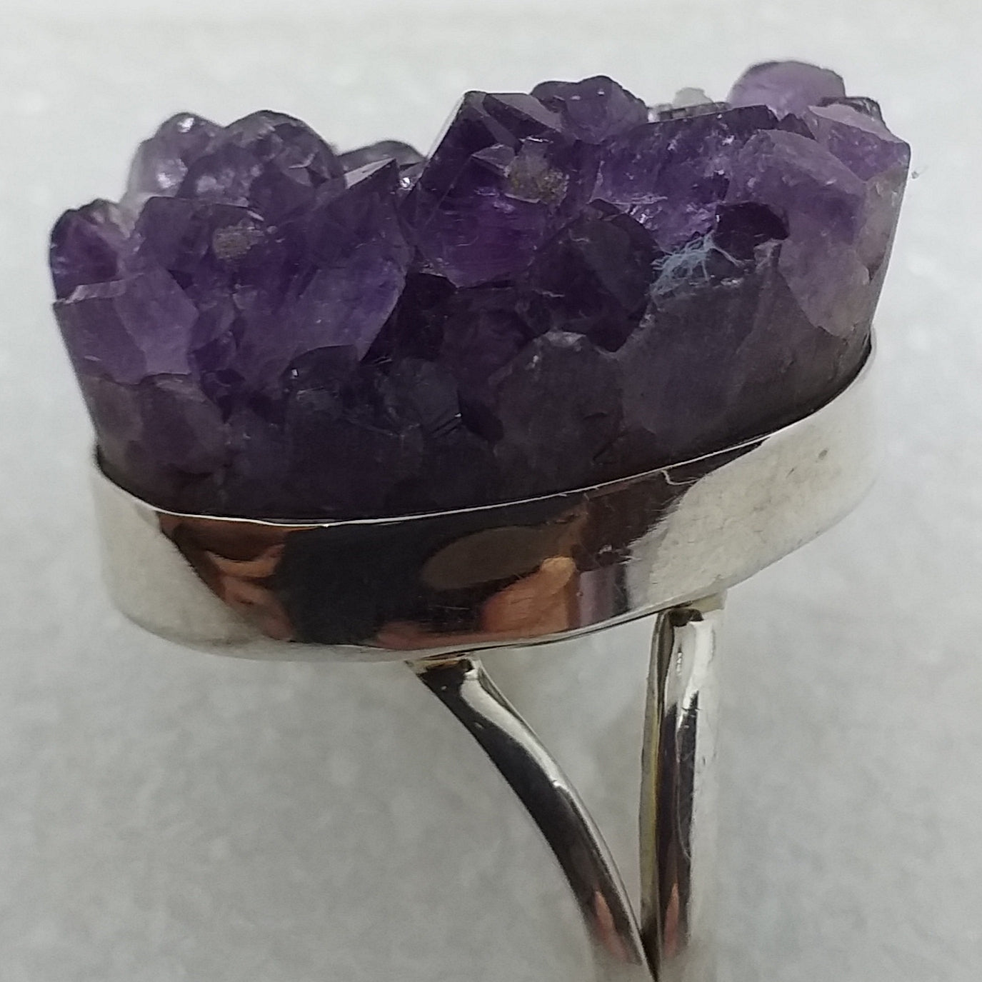 AMETHYST Druse Ring Gr. 19,5 925 Sterling Silber Kristall Rohstein