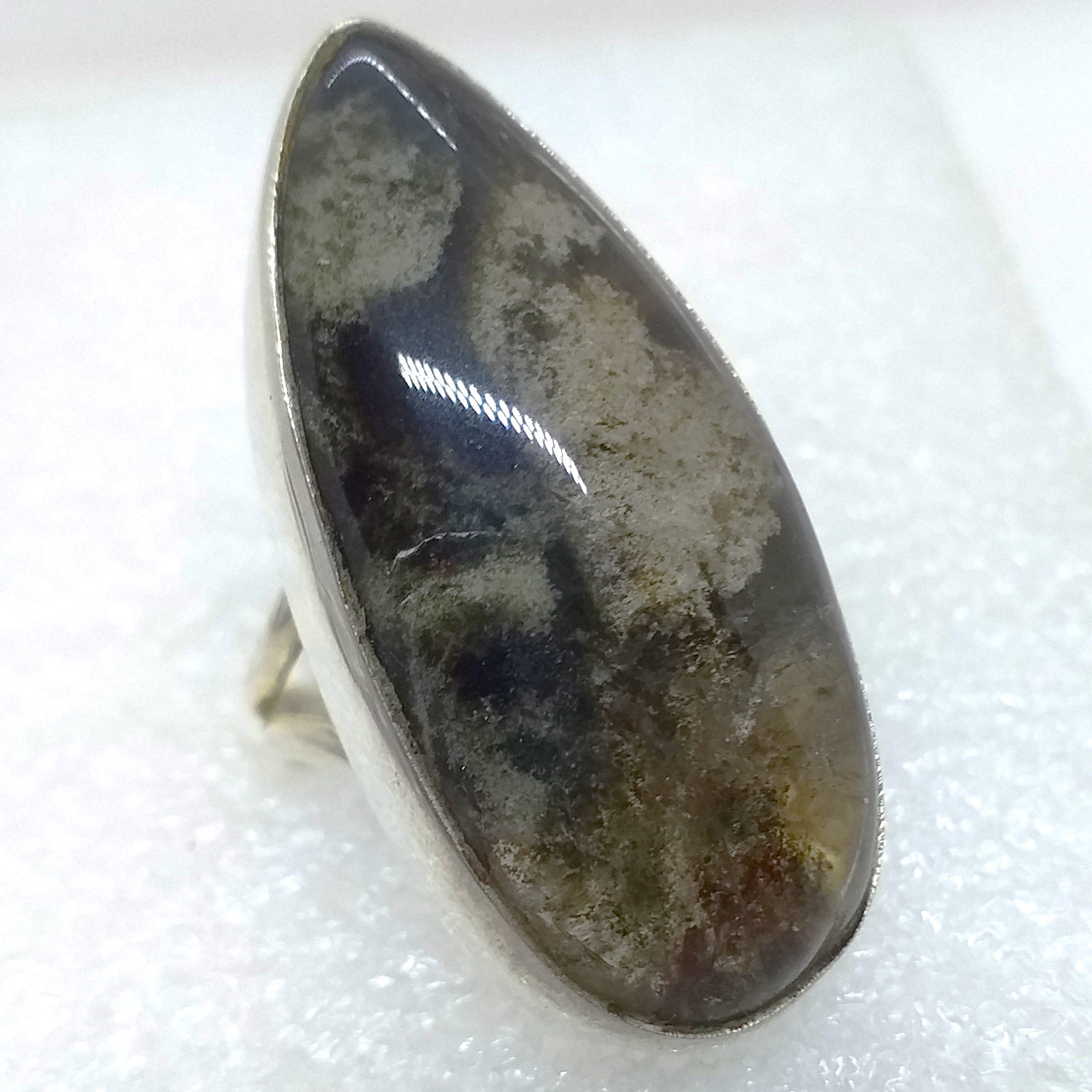 echter PHANTOMQUARZ BERGKRISTAL Ring Gr 18,5 925 Sterling Silber