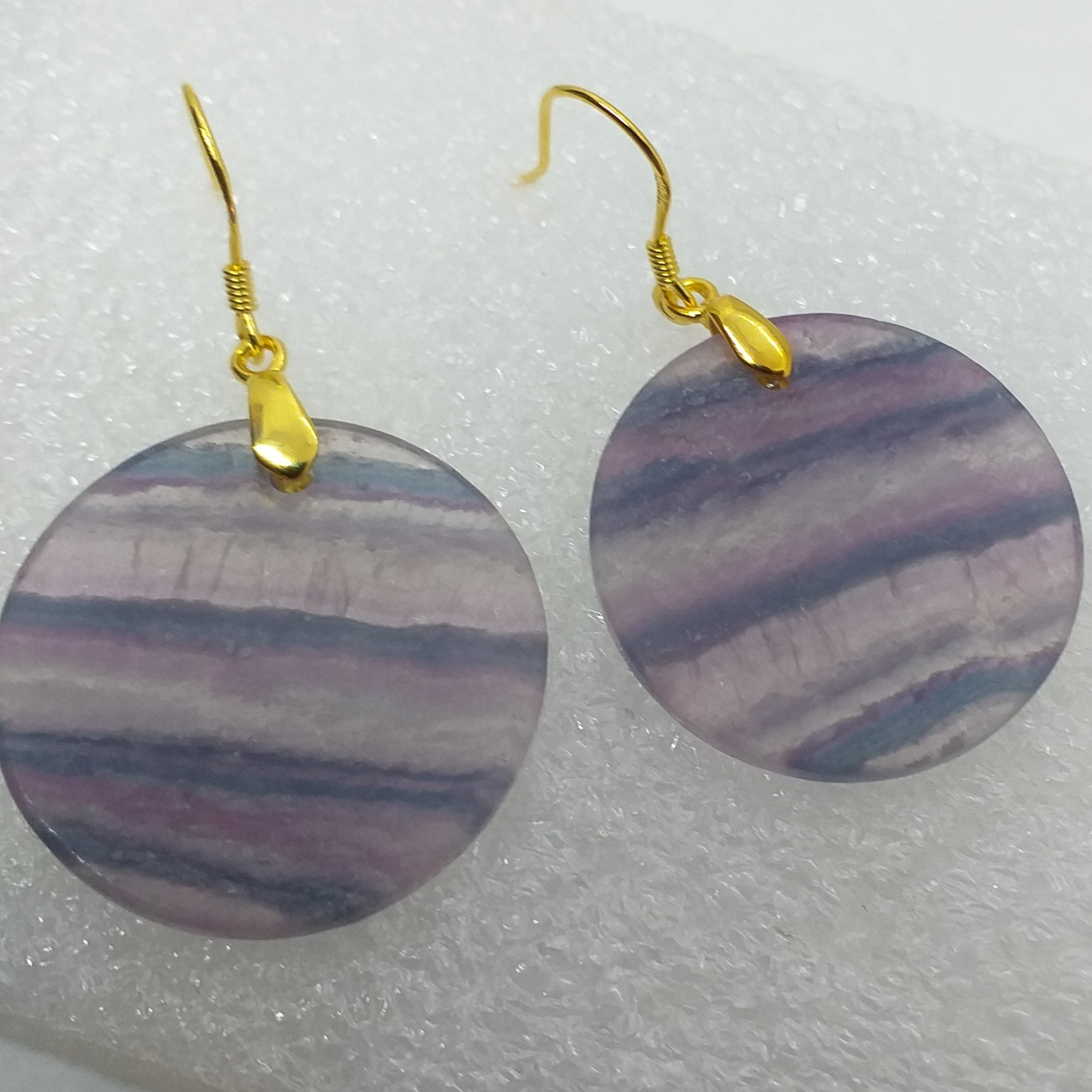 FLUORIT Ohrringe Ohrhänger 925 Sterling Silber vergoldet Regenbogenfluorit Gold