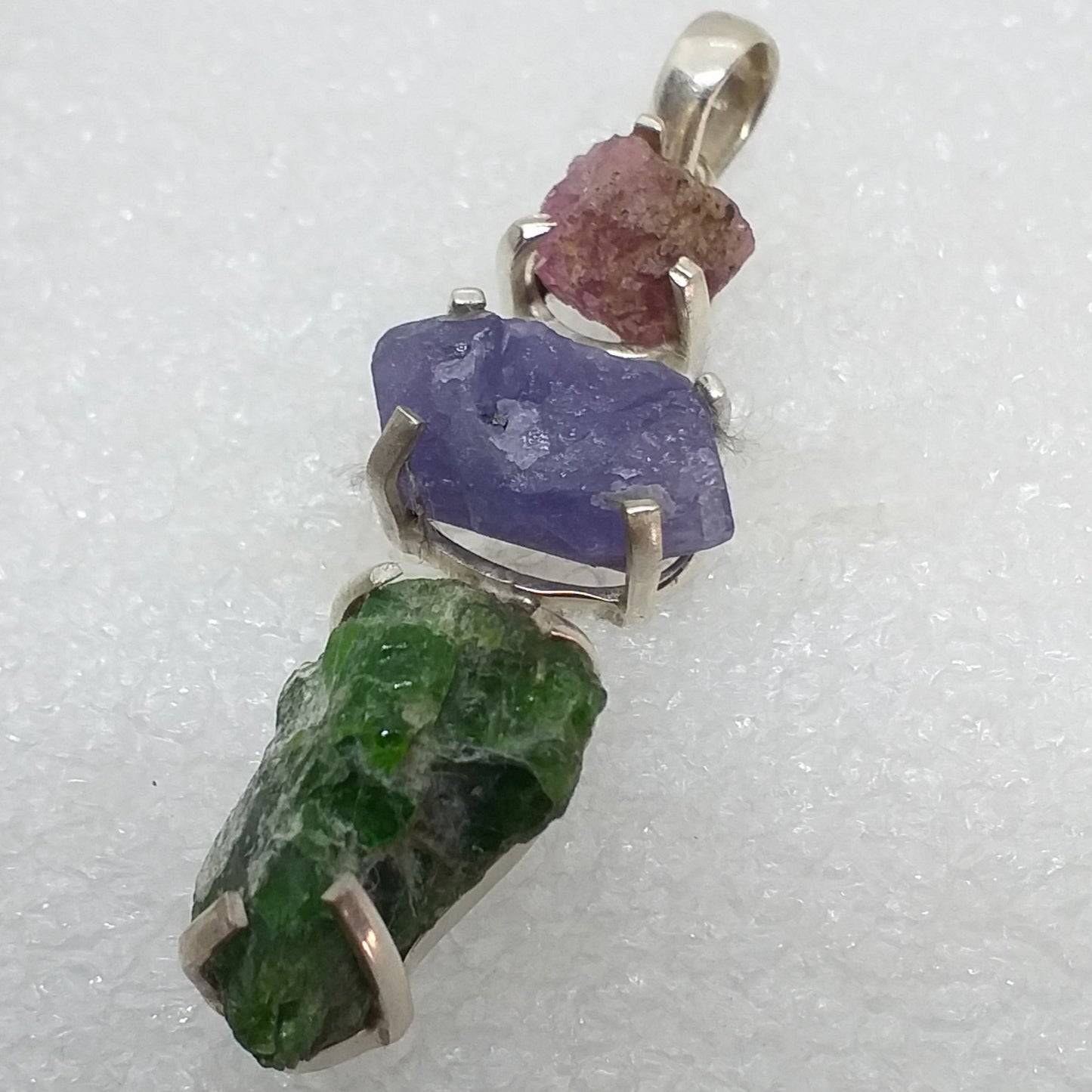 CHROMDIOPSID Rohstein RUBELLIT PINK TURMALIN TANSANIT roh Anhänger 925 Sterling Silber