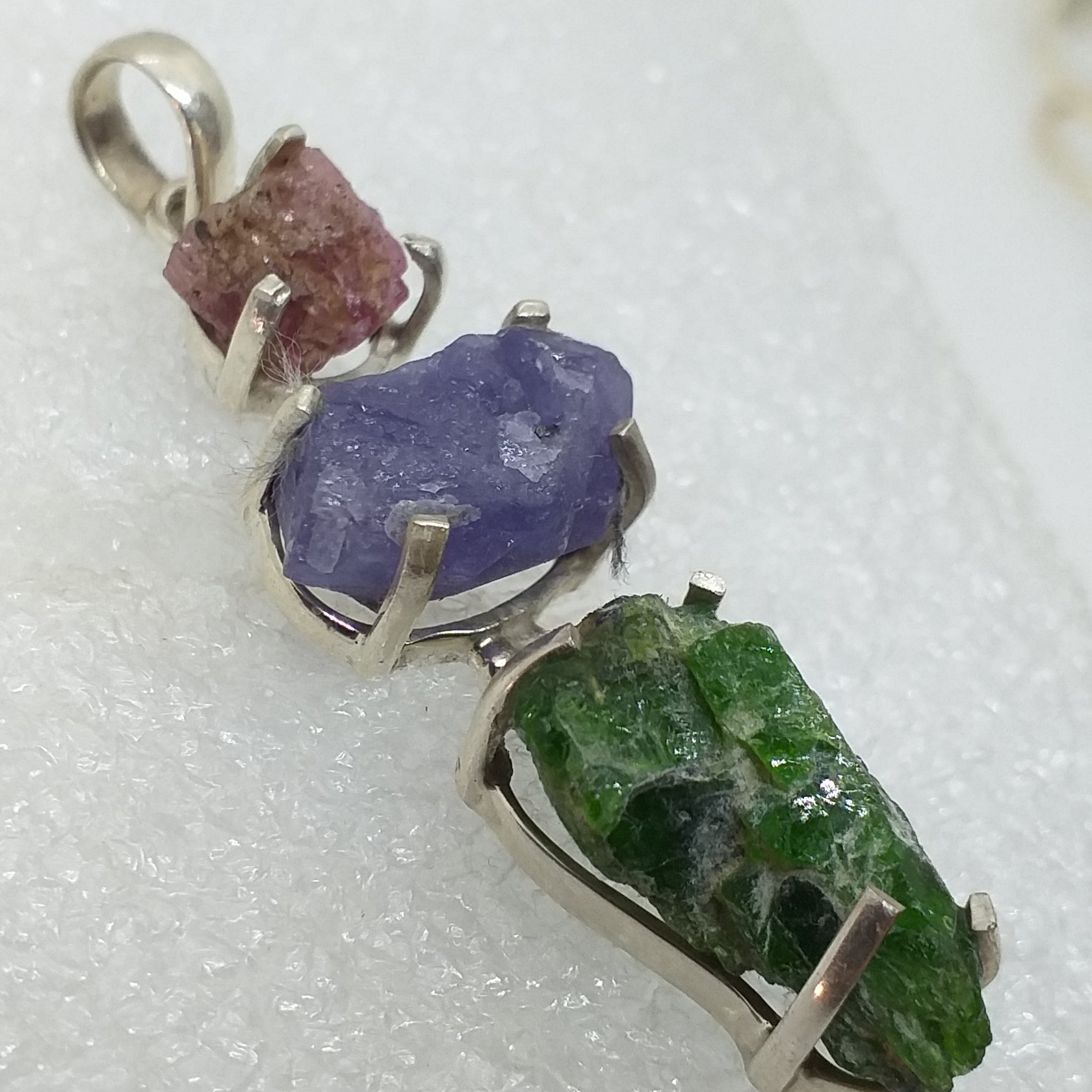 CHROMDIOPSID Rohstein RUBELLIT PINK TURMALIN TANSANIT roh Anhänger 925 Sterling Silber