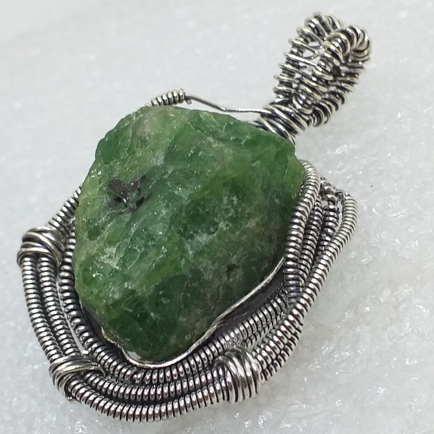 CHROMDIOPSID Rohstein Anhänger 925 Sterling Silber roh 43mm