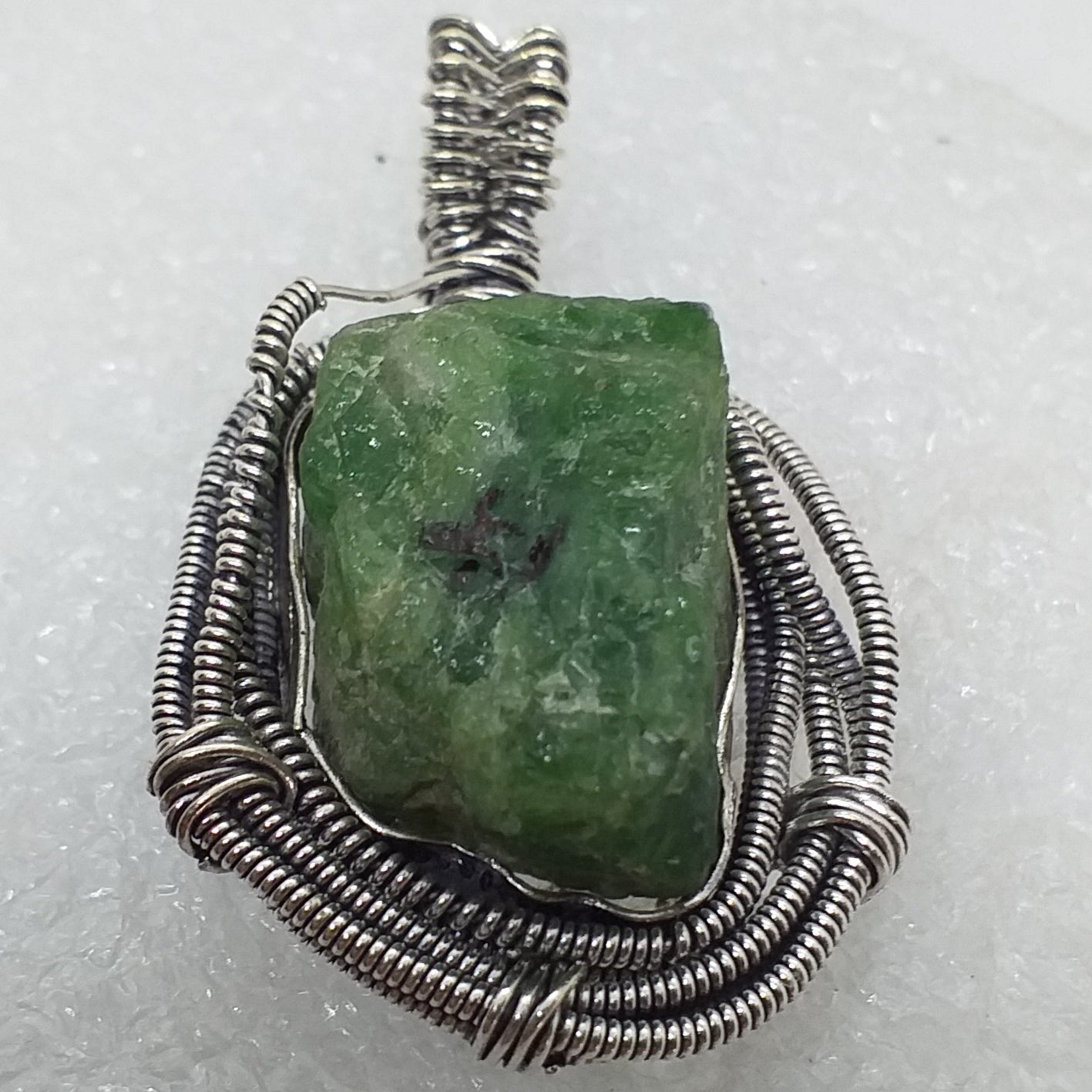 CHROMDIOPSID Rohstein Anhänger 925 Sterling Silber roh 43mm